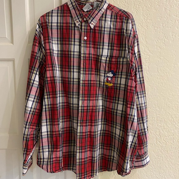 Disney Store Mickey Mouse Men's Button Down Shirt Long Sleeve Size XL Red - Picture 1 of 7